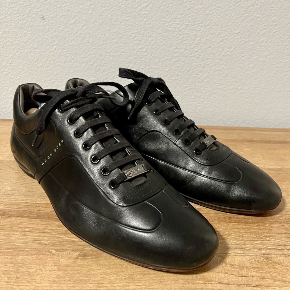 Hugo Boss Shoes, Full Leather Sneakers, Men’s Size 13, Black, Mercedes, Carbon